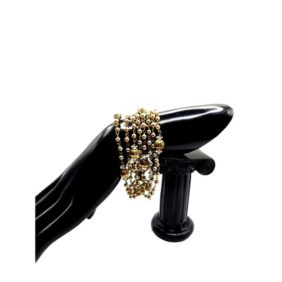 Vintage Signed Lisner Bracelet Multi-Strand Pearl Dangle Gold Beads Crystal 1950 - Picture 1 of 8